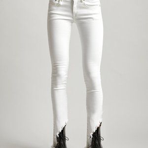 R13 Kake Skinny Long Jeans with Angled Hems in Garrett White